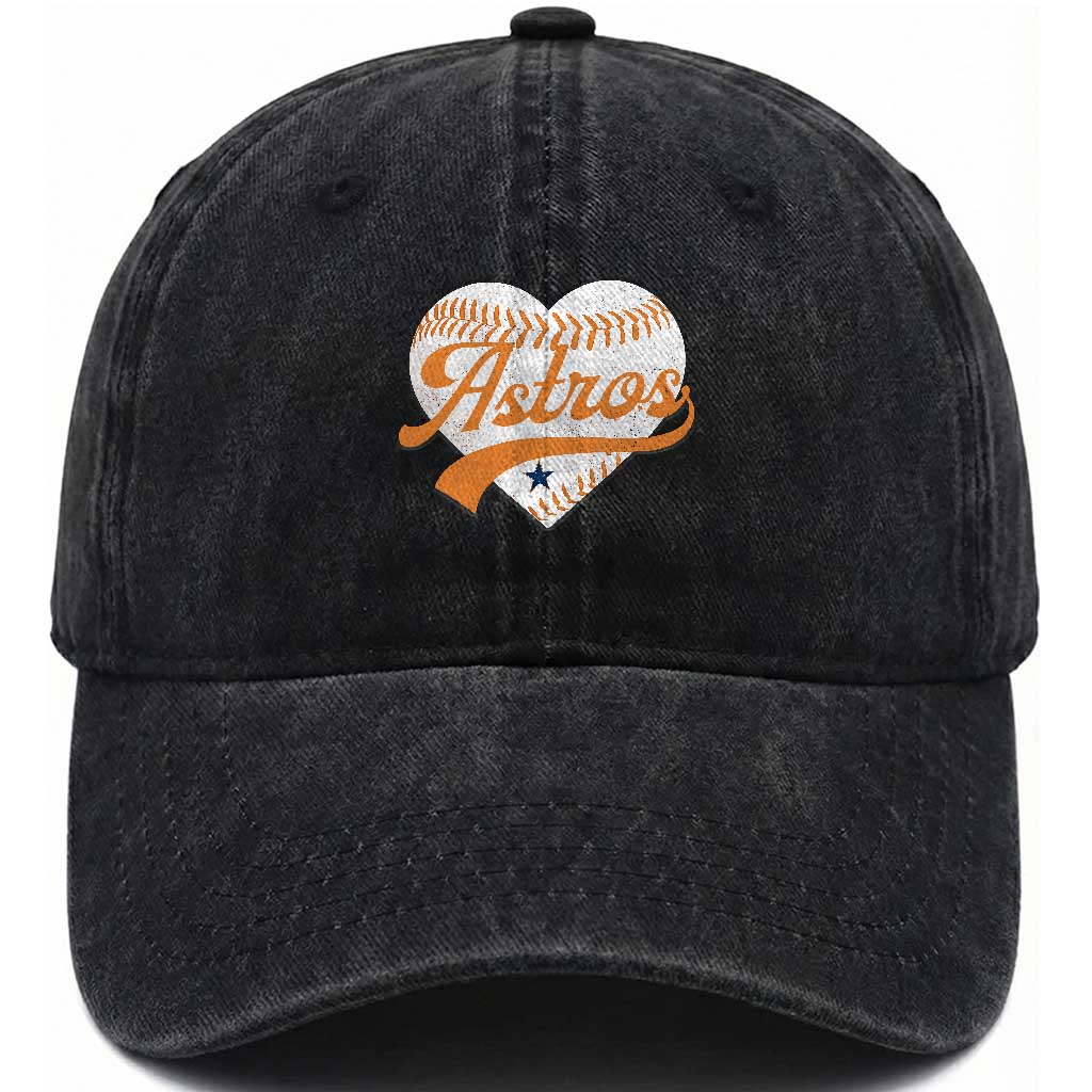 Retro Astro Script Name Washed Cotton Baseball Cap Baseball Heart Vintage Sports Fans