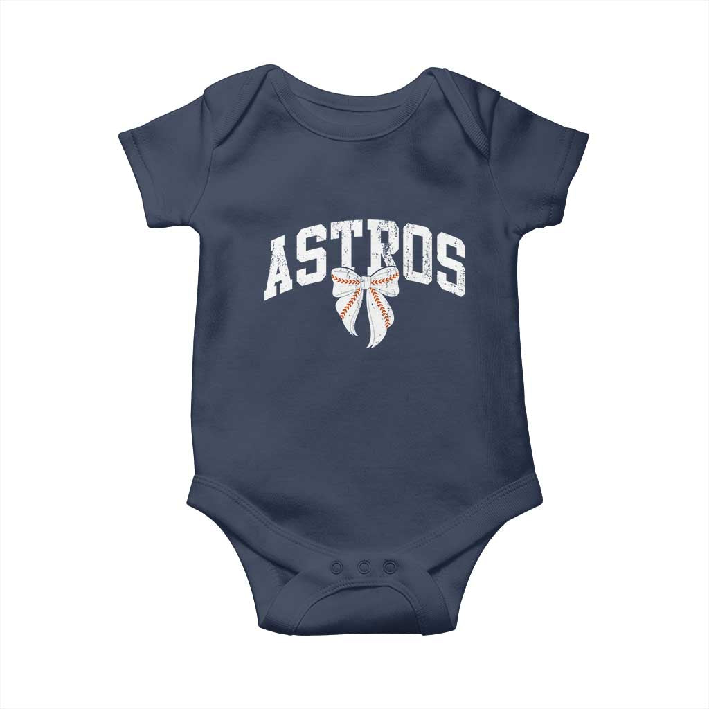 Retro Astro Varsity Name Baby Onesie Baseball Coquette Bow