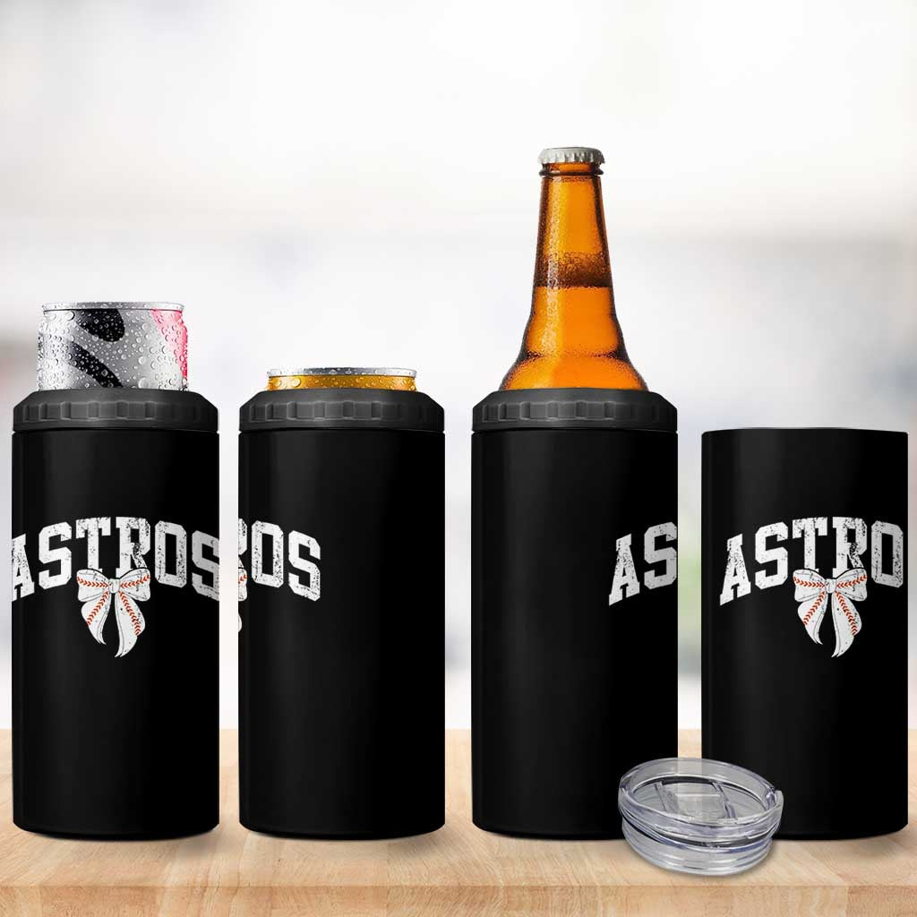 Retro Astro Varsity Name 4 in 1 Can Cooler Tumbler Baseball Coquette Bow