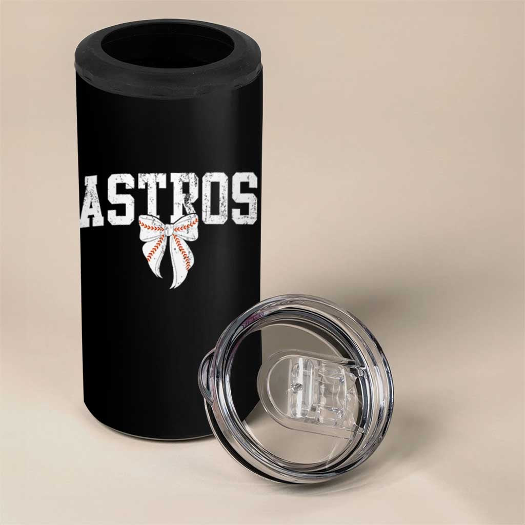 Retro Astro Varsity Name 4 in 1 Can Cooler Tumbler Baseball Coquette Bow