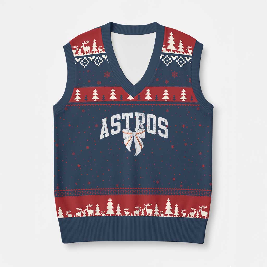 Retro Astro Varsity Name V-Neck Knit Sweater Vest Baseball Coquette Bow