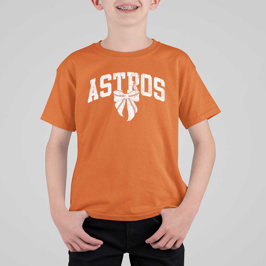Retro Astro Varsity Name T Shirt For Kid Baseball Coquette Bow