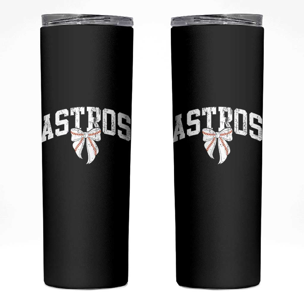Retro Astro Varsity Name Skinny Tumbler Baseball Coquette Bow