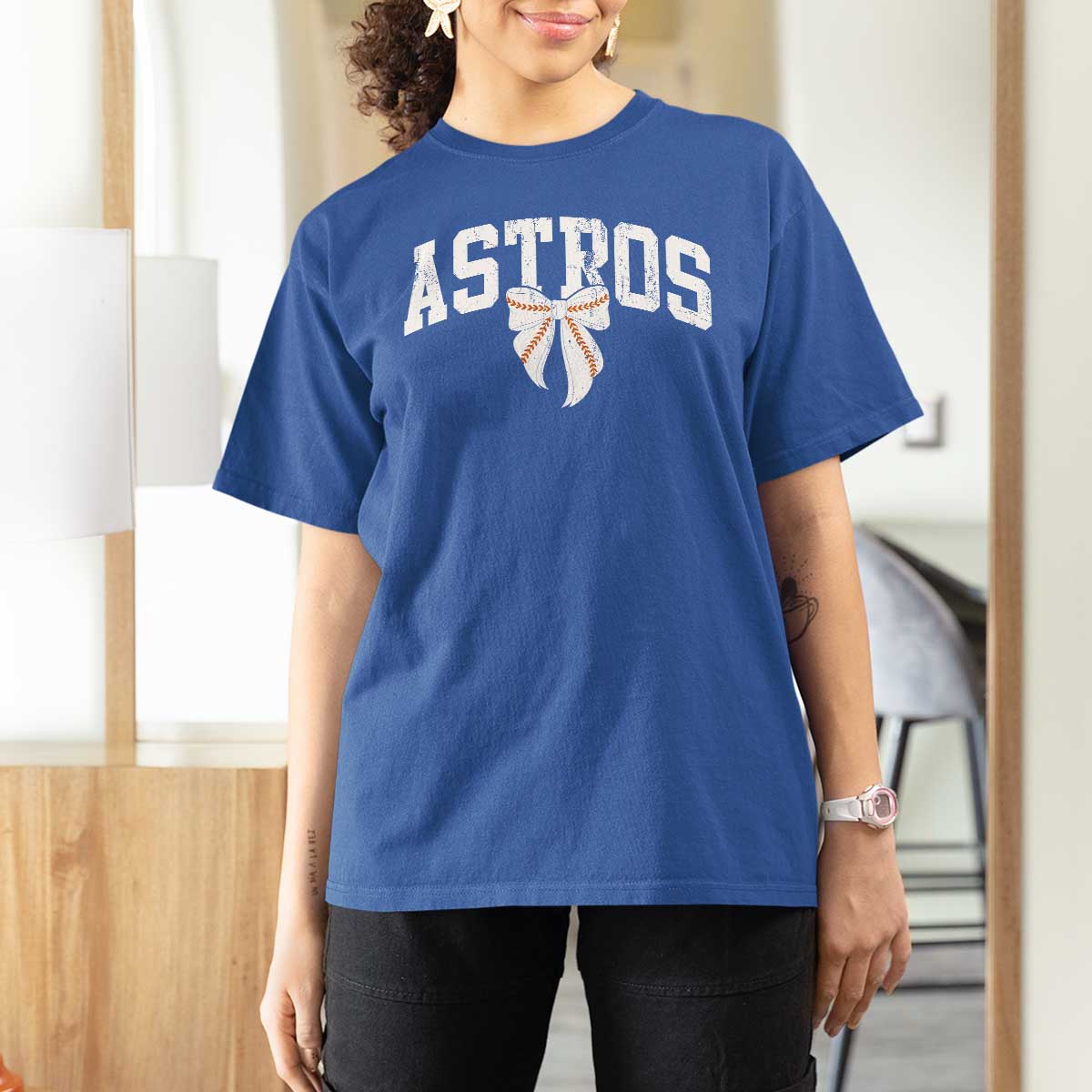Retro Astro Varsity Name T Shirt For Women Baseball Coquette Bow