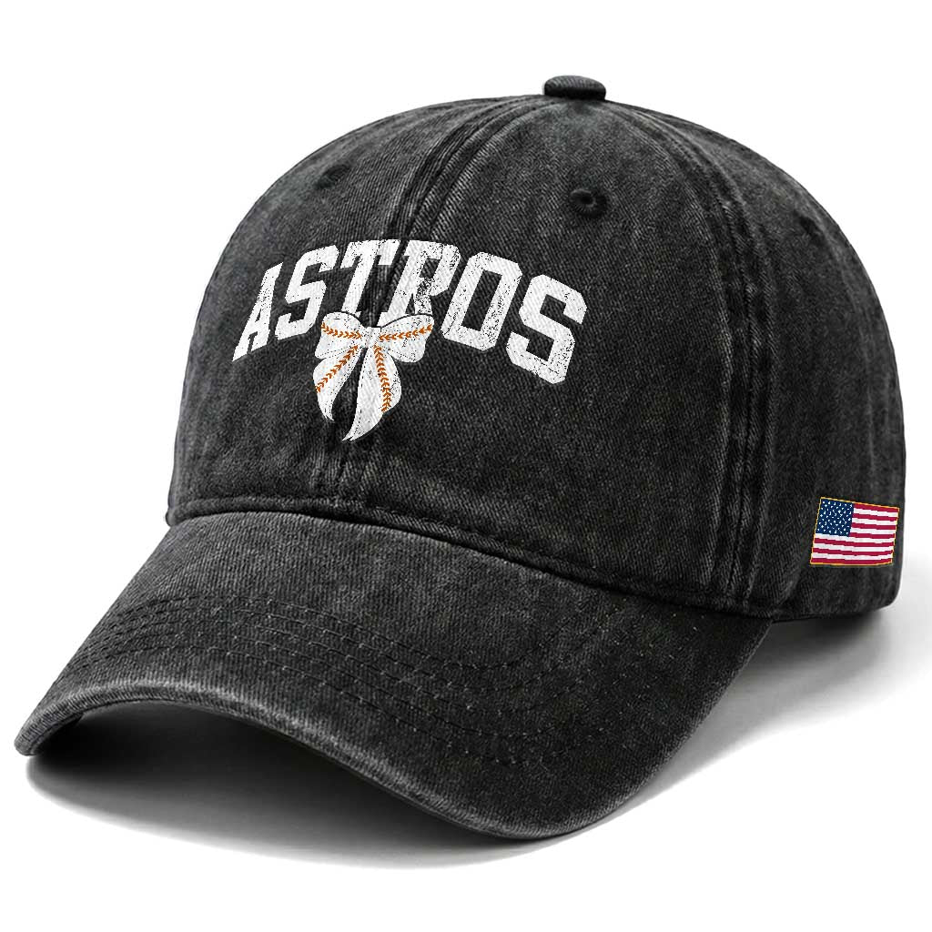 Retro Astro Varsity Name Washed Cotton Baseball Cap Baseball Coquette Bow