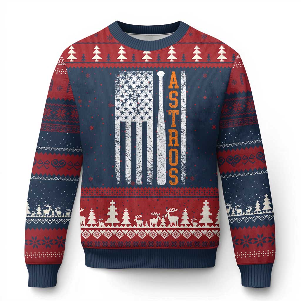 Vintage Astro Ugly Christmas Sweater Last Name Baseball American Flag Retro Style 70s 80s 90s
