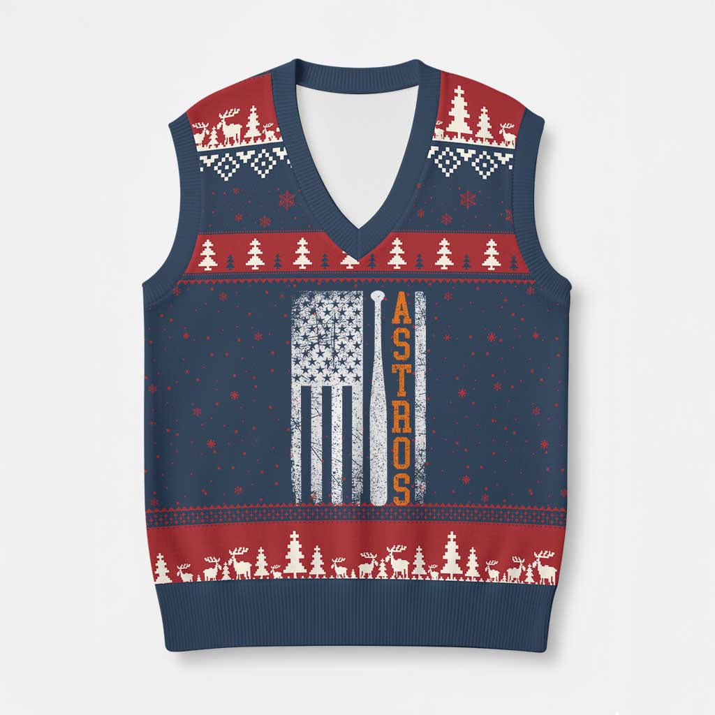 Vintage Astro V-Neck Knit Sweater Vest Last Name Baseball American Flag Retro Style 70s 80s 90s