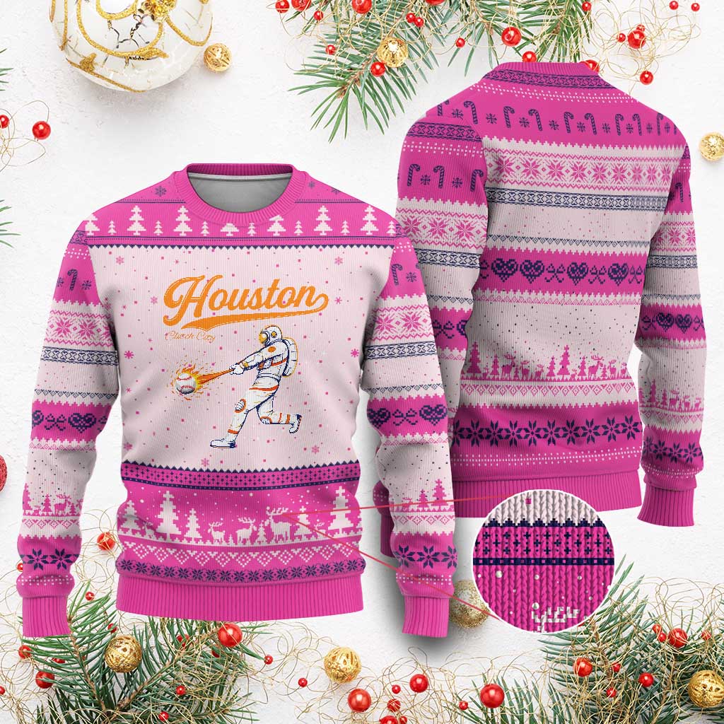 Houston Clutch City Ugly Christmas Sweater Astronaut Baseball Player In Space