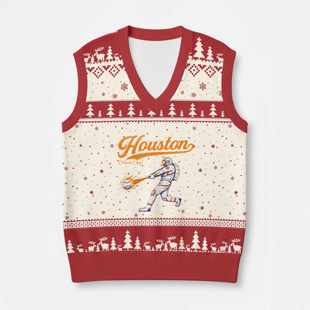 Houston Clutch City V-Neck Knit Sweater Vest Astronaut Baseball Player In Space