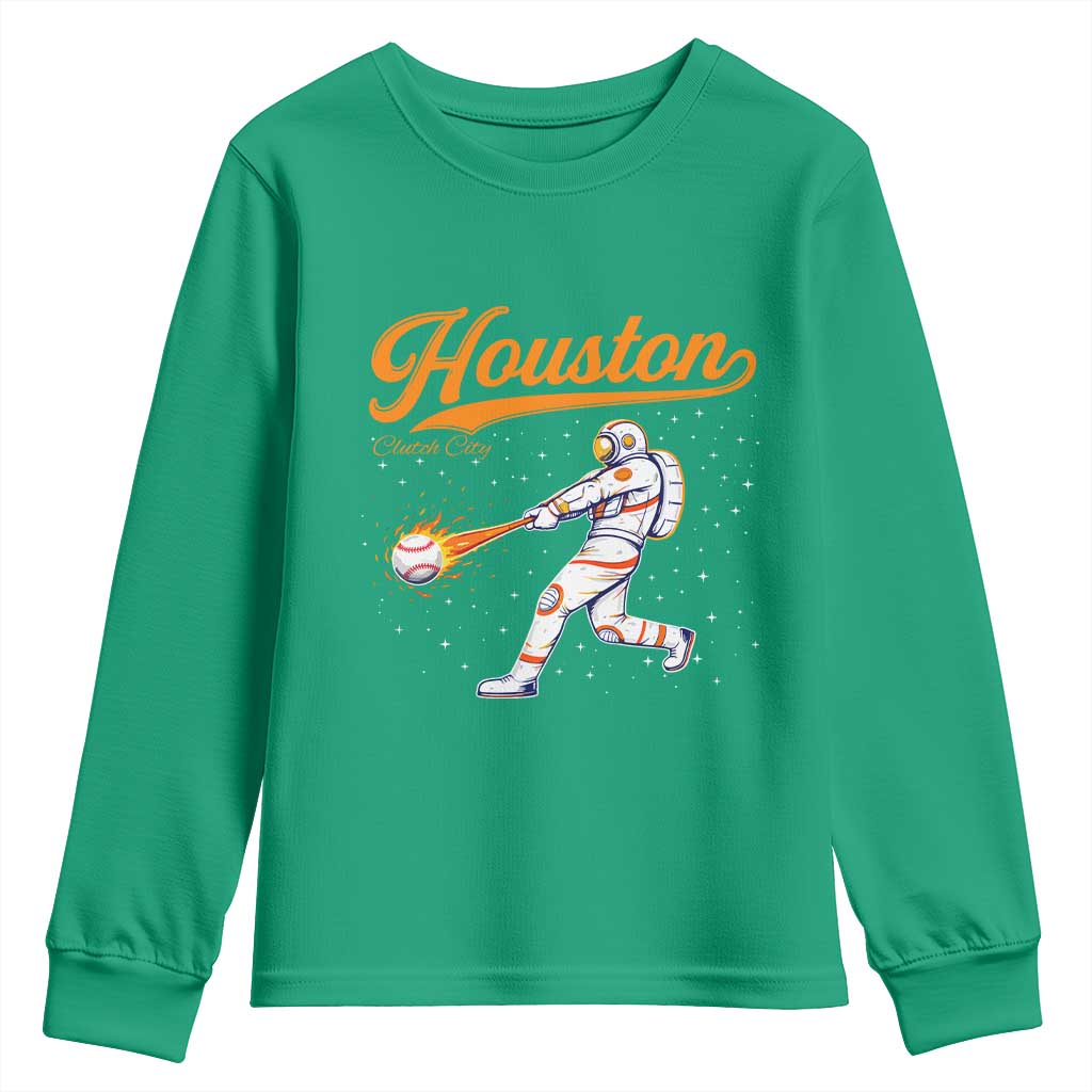 Houston Clutch City Youth Sweatshirt Astronaut Baseball Player In Space