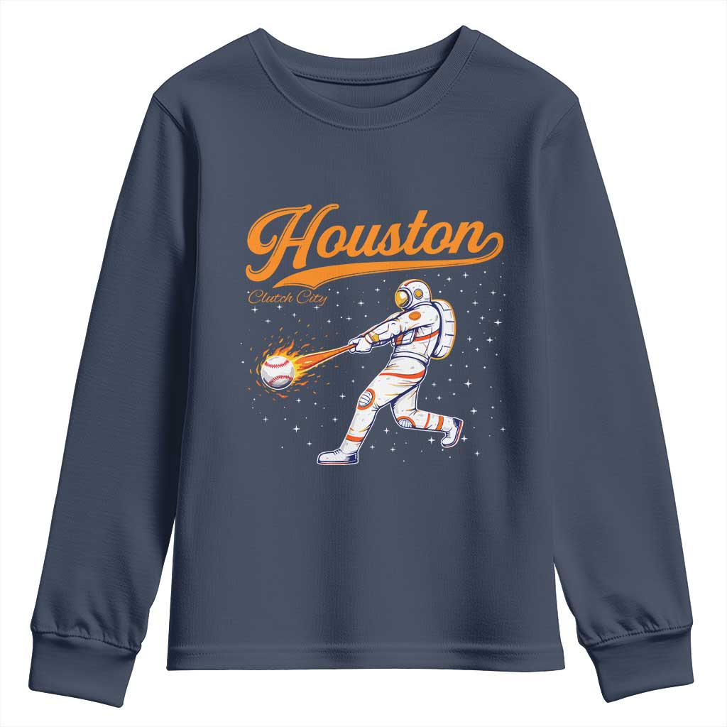 Houston Clutch City Youth Sweatshirt Astronaut Baseball Player In Space