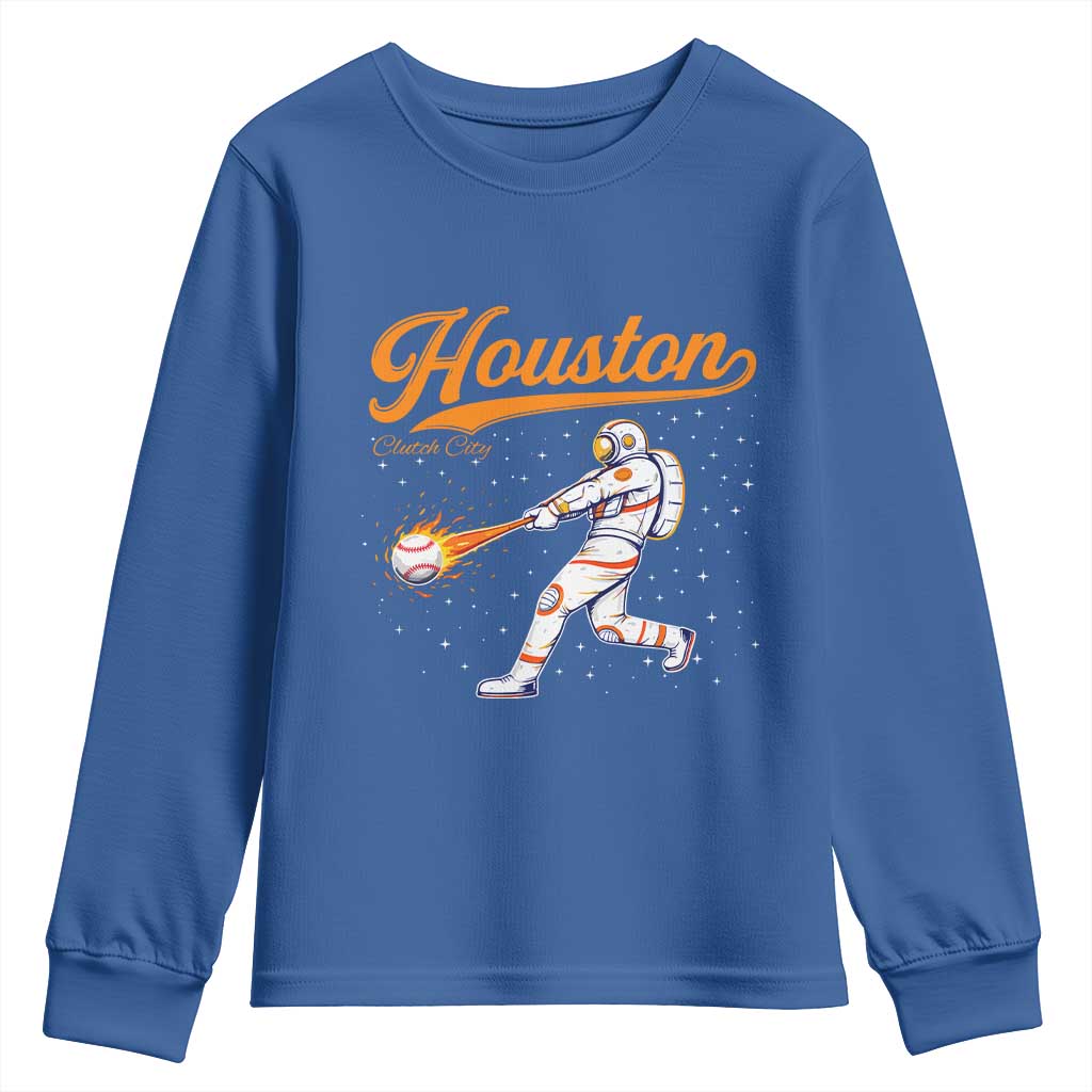 Houston Clutch City Youth Sweatshirt Astronaut Baseball Player In Space