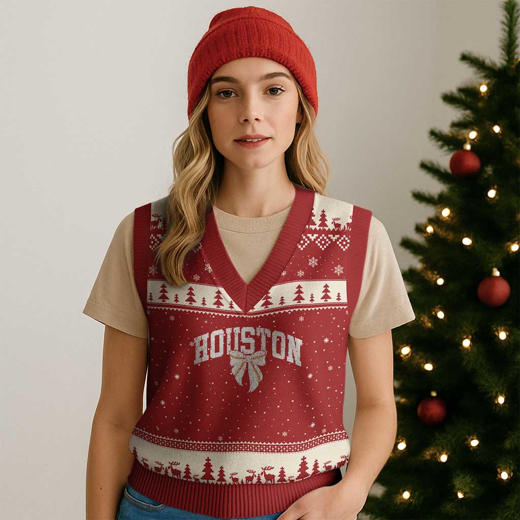Retro Houston V-Neck Knit Sweater Vest Baseball Coquette Bow Varsity Vintage Sports 80s 90s