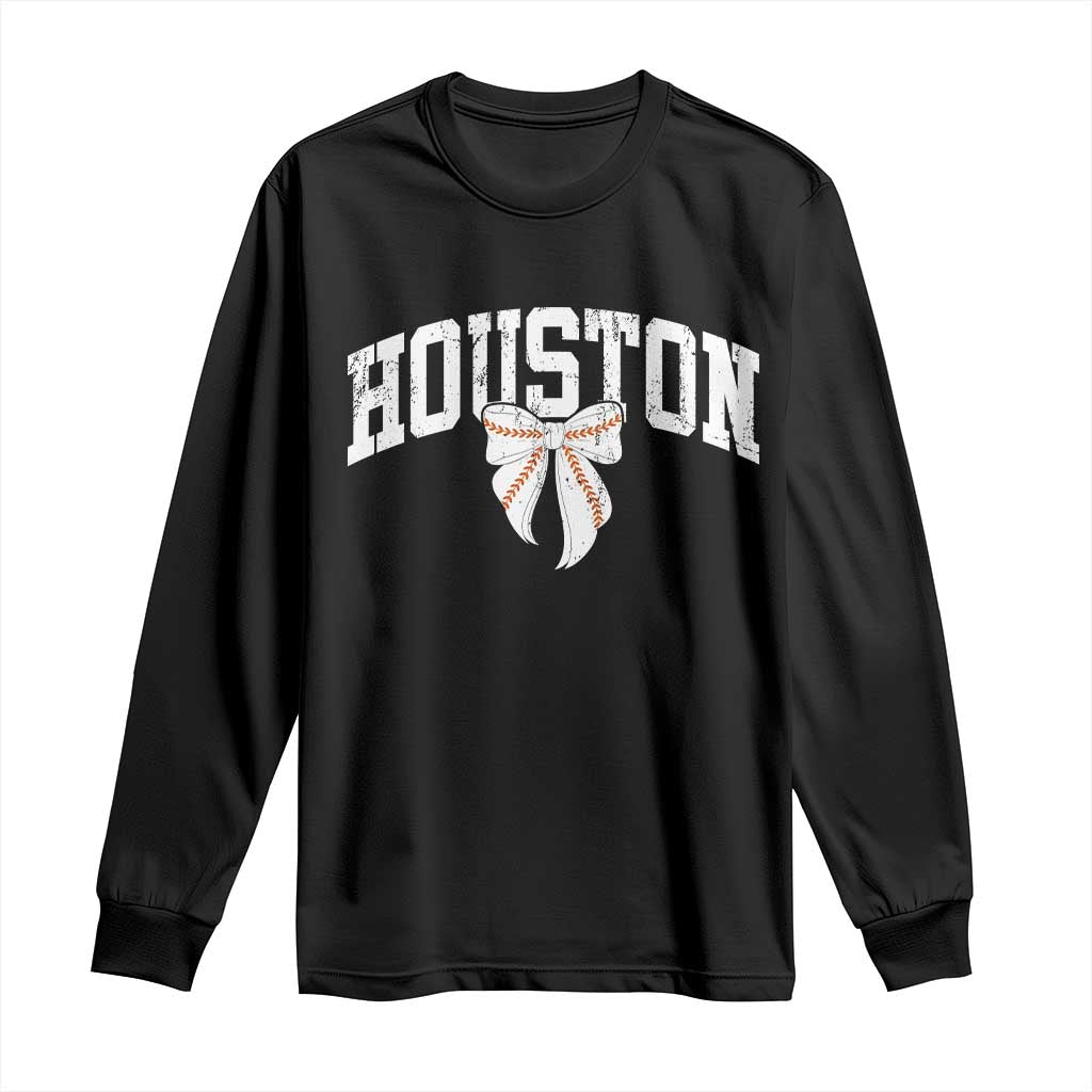 Retro Houston Long Sleeve Shirt Baseball Coquette Bow Varsity Vintage Sports 80s 90s