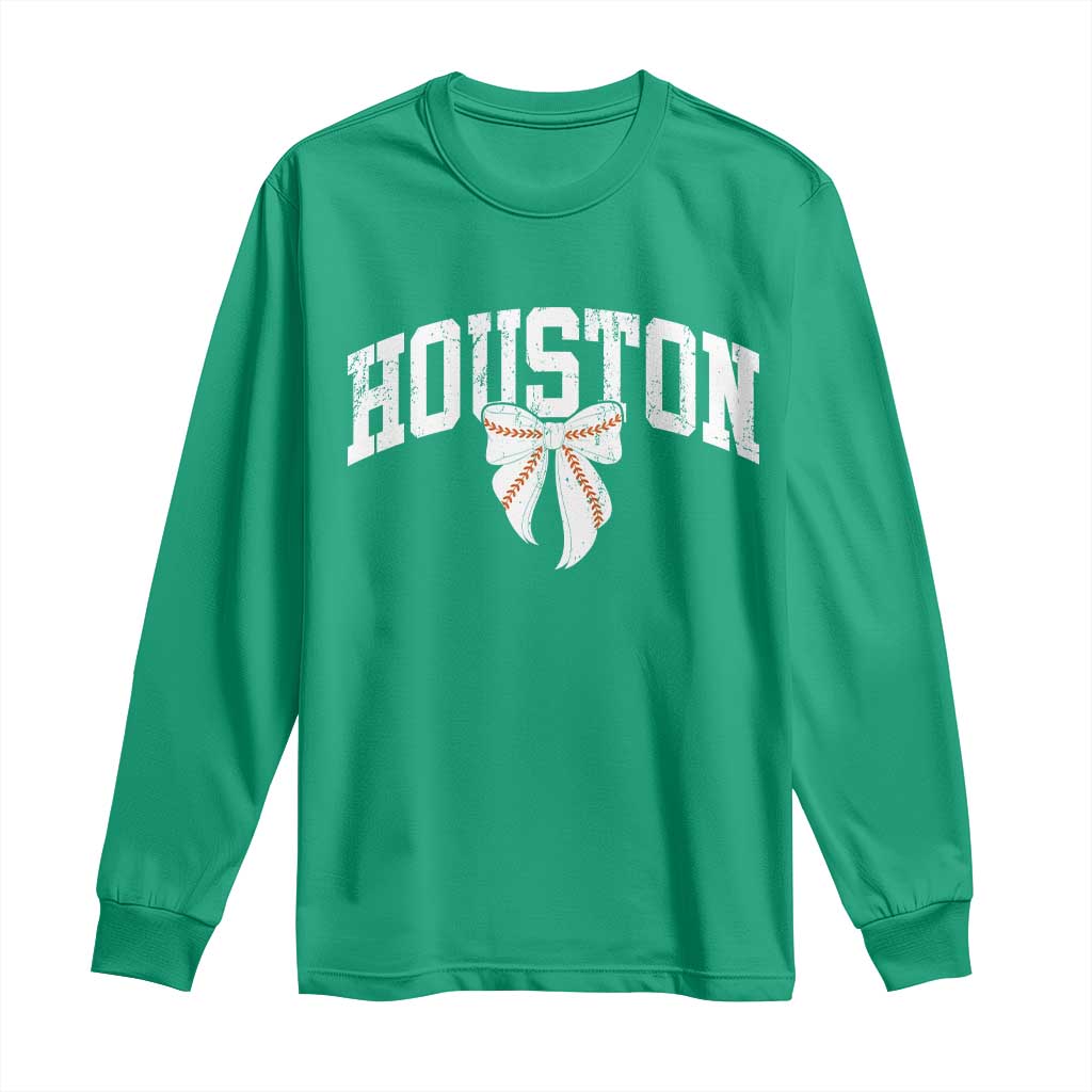 Retro Houston Long Sleeve Shirt Baseball Coquette Bow Varsity Vintage Sports 80s 90s