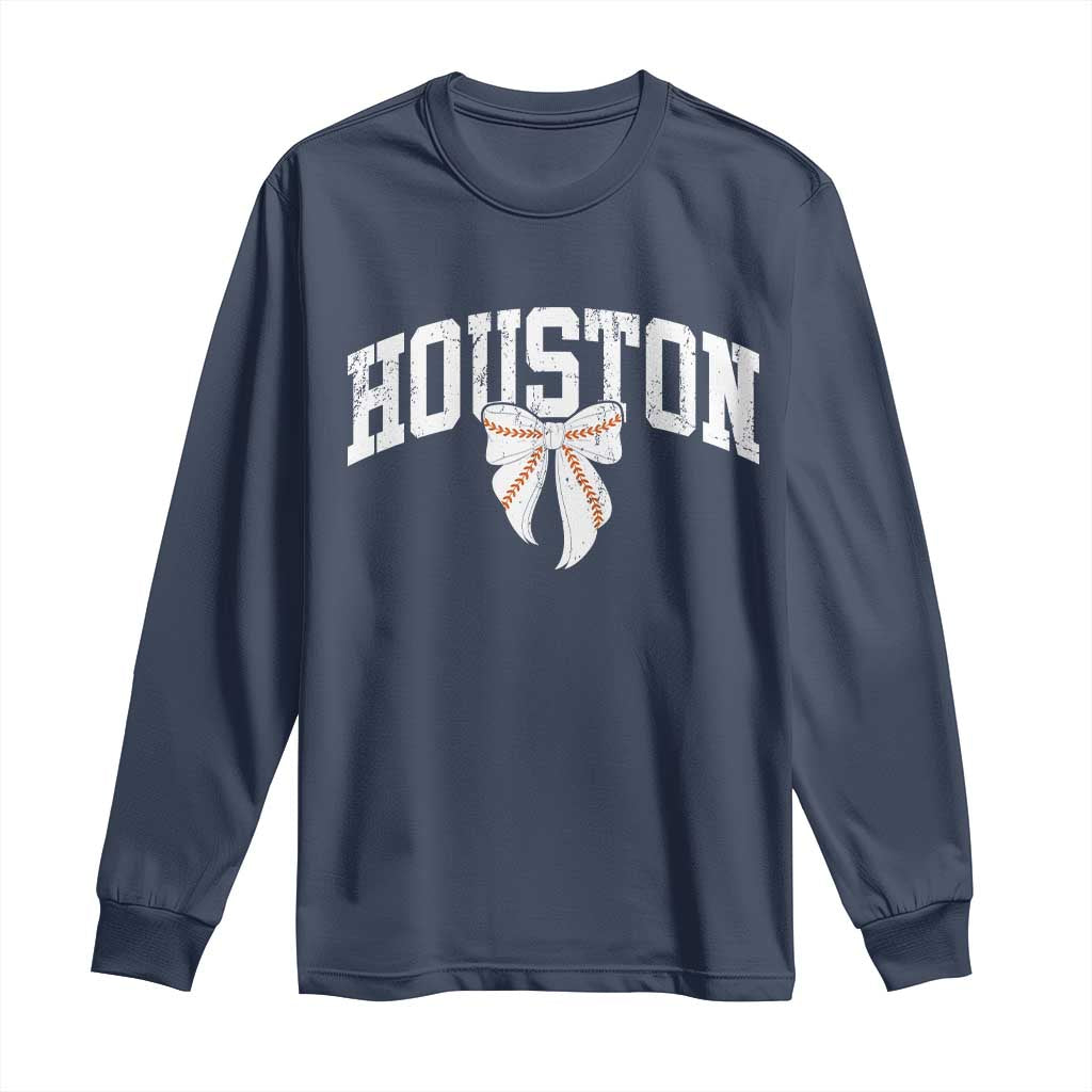 Retro Houston Long Sleeve Shirt Baseball Coquette Bow Varsity Vintage Sports 80s 90s