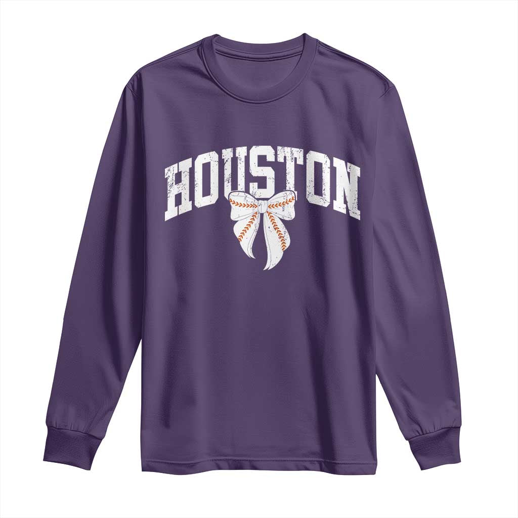 Retro Houston Long Sleeve Shirt Baseball Coquette Bow Varsity Vintage Sports 80s 90s