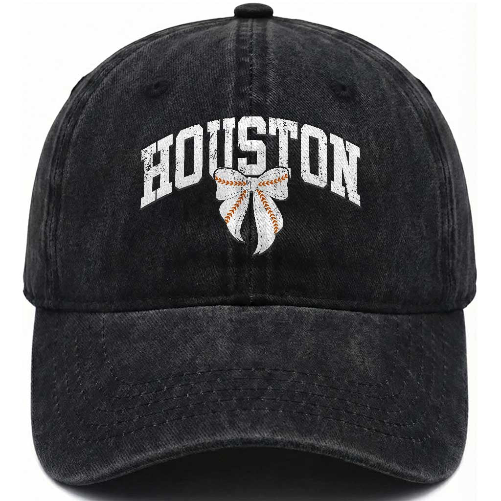 Retro Houston Washed Cotton Baseball Cap Baseball Coquette Bow Varsity Vintage Sports 80s 90s