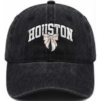 Retro Houston Washed Cotton Baseball Cap Baseball Coquette Bow Varsity Vintage Sports 80s 90s