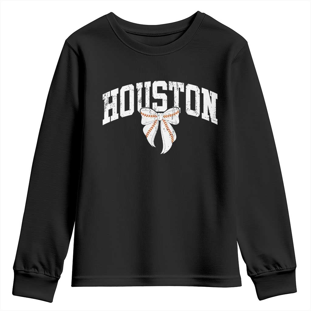 Retro Houston Youth Sweatshirt Baseball Coquette Bow Varsity Vintage Sports 80s 90s