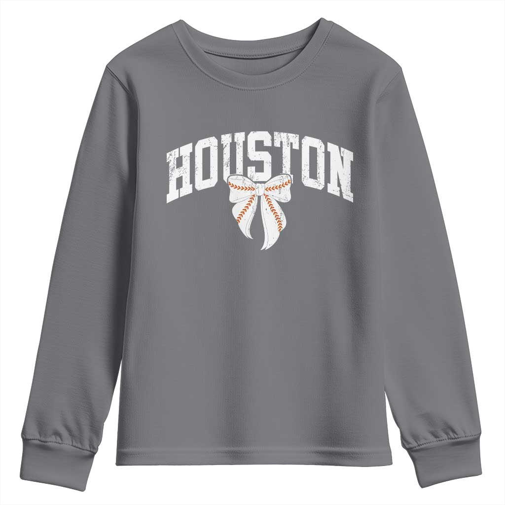 Retro Houston Youth Sweatshirt Baseball Coquette Bow Varsity Vintage Sports 80s 90s