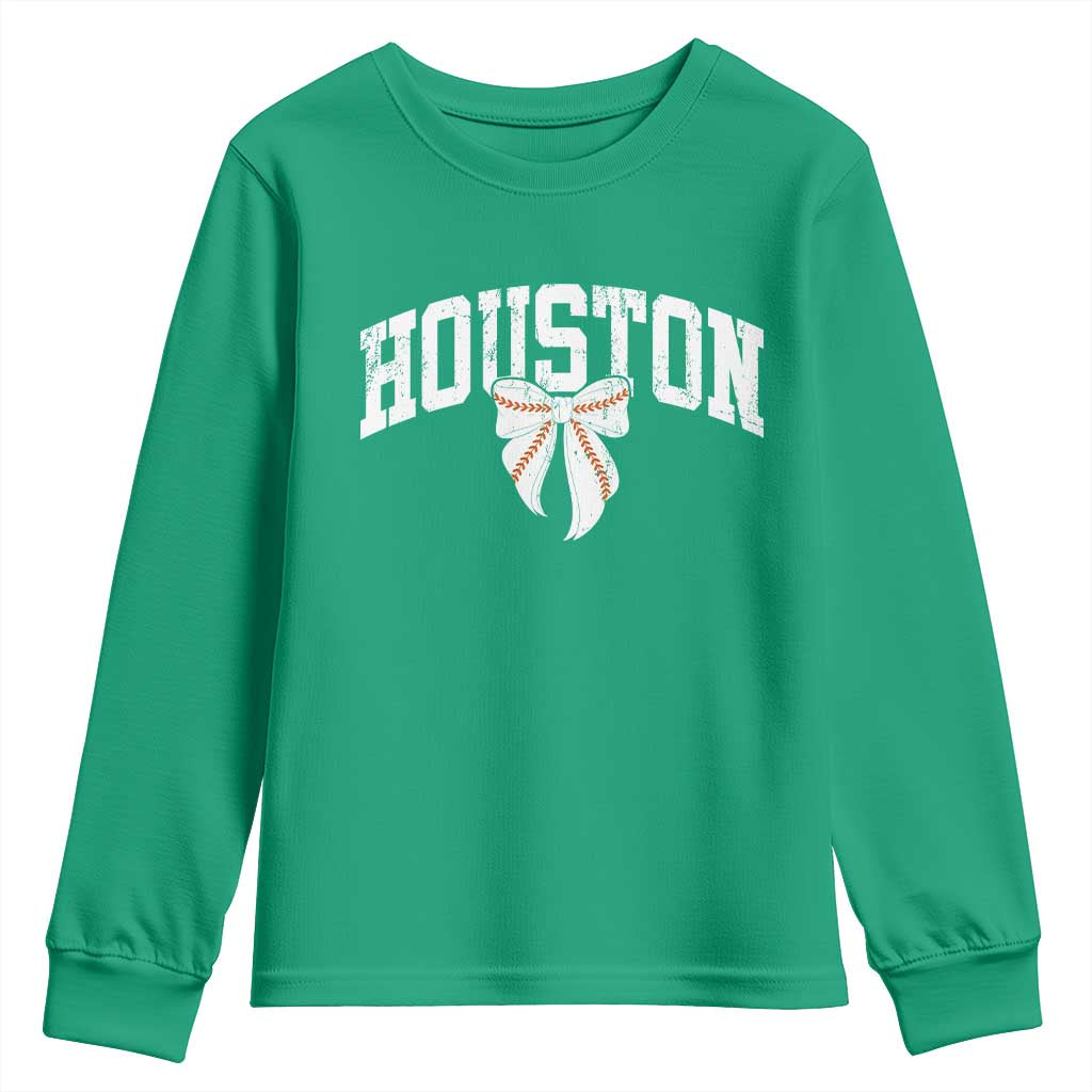 Retro Houston Youth Sweatshirt Baseball Coquette Bow Varsity Vintage Sports 80s 90s