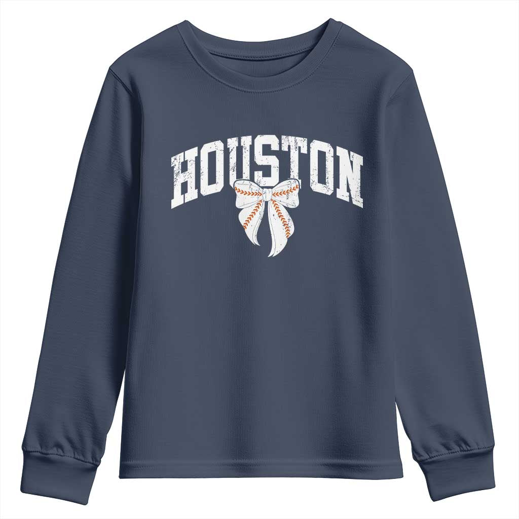 Retro Houston Youth Sweatshirt Baseball Coquette Bow Varsity Vintage Sports 80s 90s