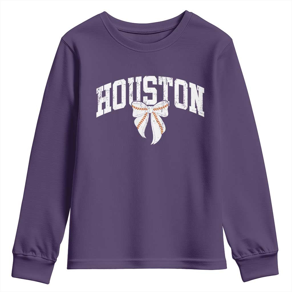 Retro Houston Youth Sweatshirt Baseball Coquette Bow Varsity Vintage Sports 80s 90s