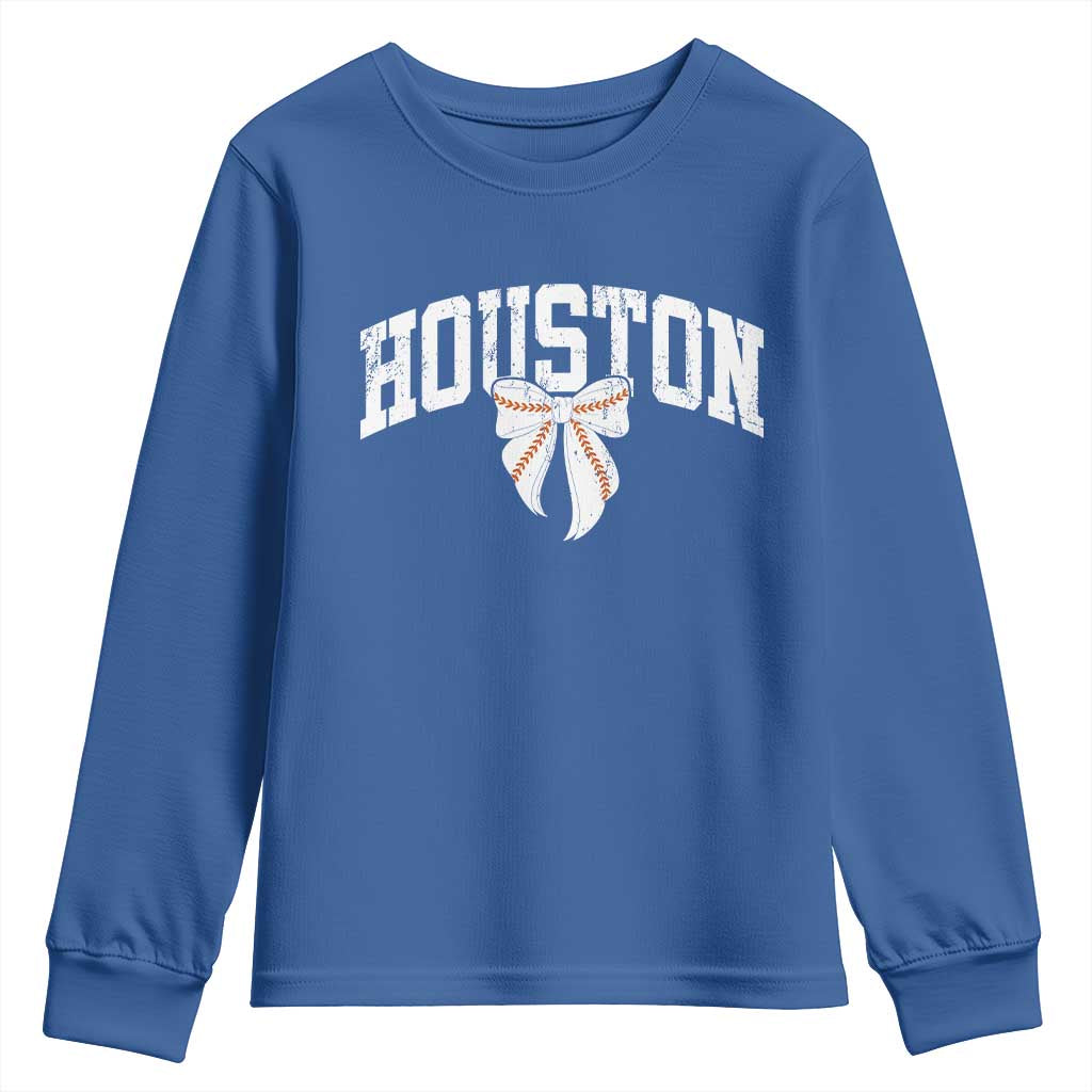 Retro Houston Youth Sweatshirt Baseball Coquette Bow Varsity Vintage Sports 80s 90s