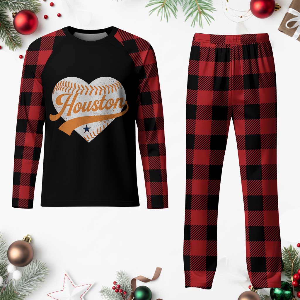 Houston Clutch City Plaid Pajama Set Baseball Heart Varsity Script Vintage Sports Fans