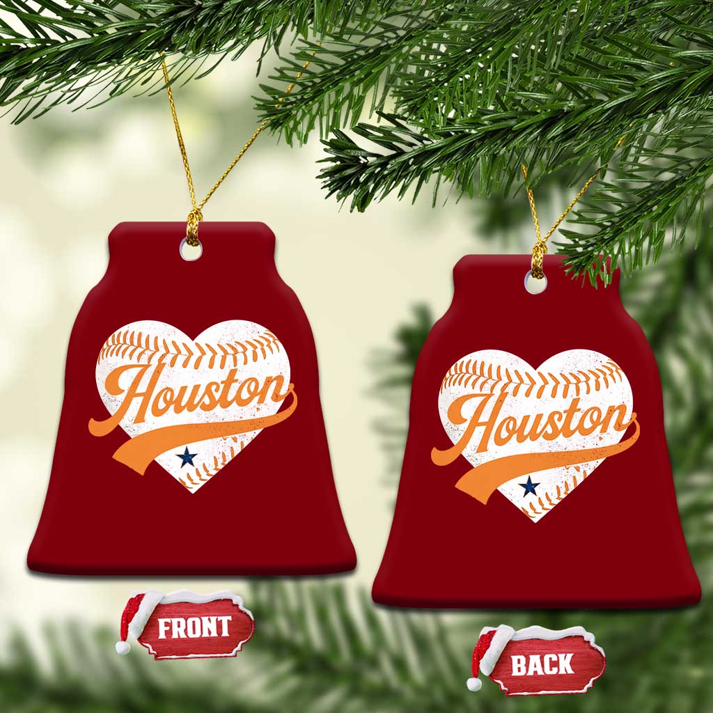 Houston Clutch City Ceramic Ornament Baseball Heart Varsity Script Vintage Sports Fans