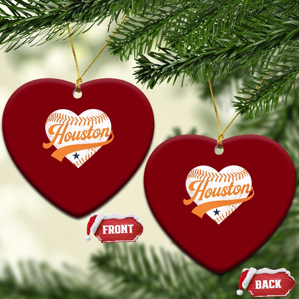 Houston Clutch City Ceramic Ornament Baseball Heart Varsity Script Vintage Sports Fans