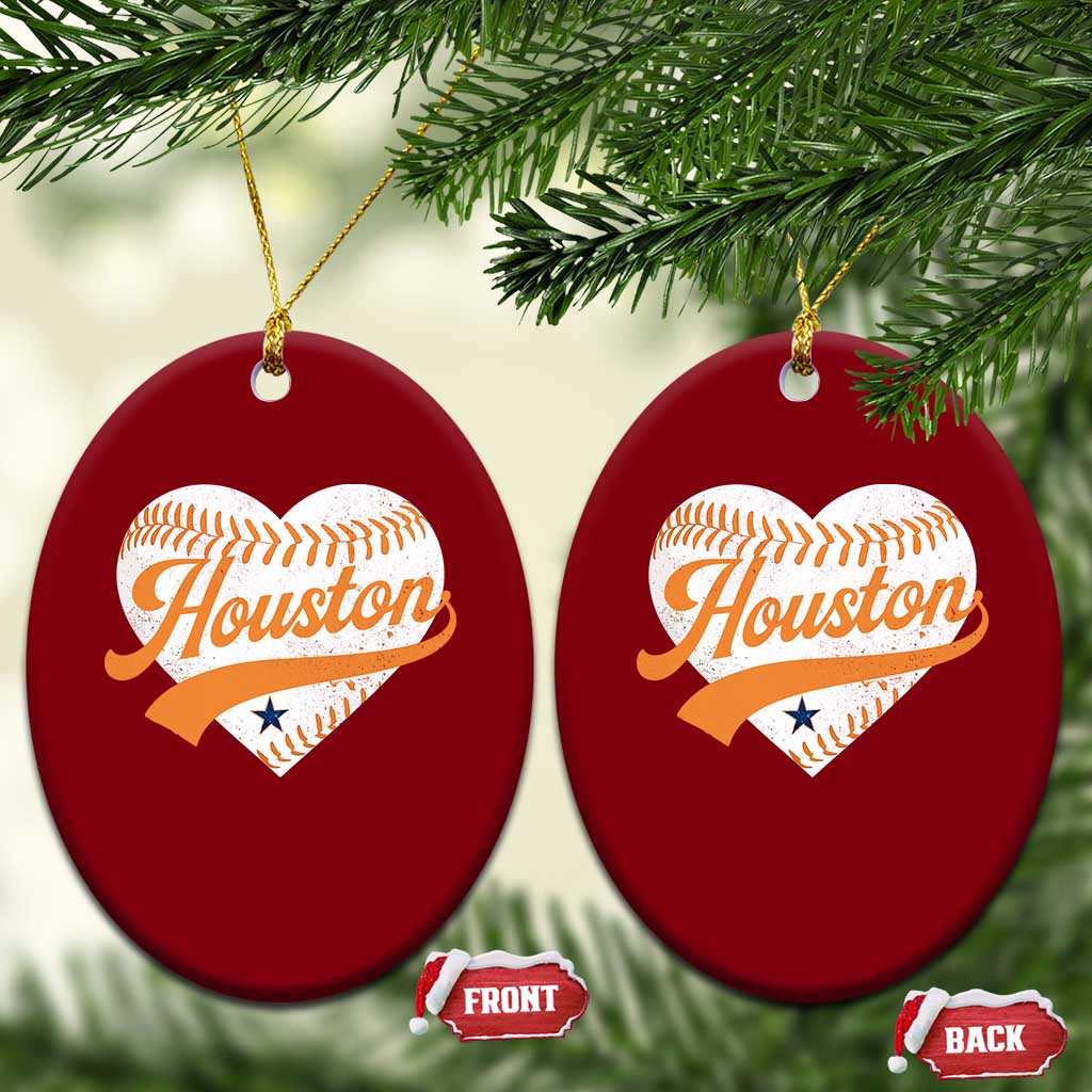 Houston Clutch City Ceramic Ornament Baseball Heart Varsity Script Vintage Sports Fans