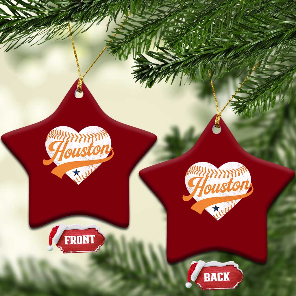 Houston Clutch City Ceramic Ornament Baseball Heart Varsity Script Vintage Sports Fans