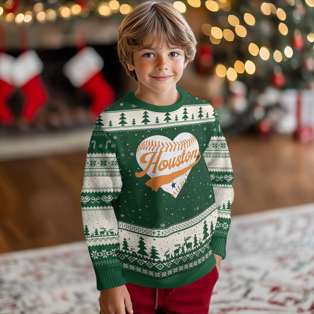 Houston Clutch City Ugly Christmas Sweater Baseball Heart Varsity Script Vintage Sports Fans
