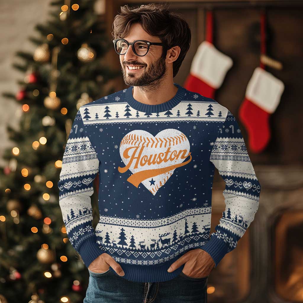 Houston Clutch City Ugly Christmas Sweater Baseball Heart Varsity Script Vintage Sports Fans