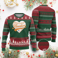 Houston Clutch City Ugly Christmas Sweater Baseball Heart Varsity Script Vintage Sports Fans
