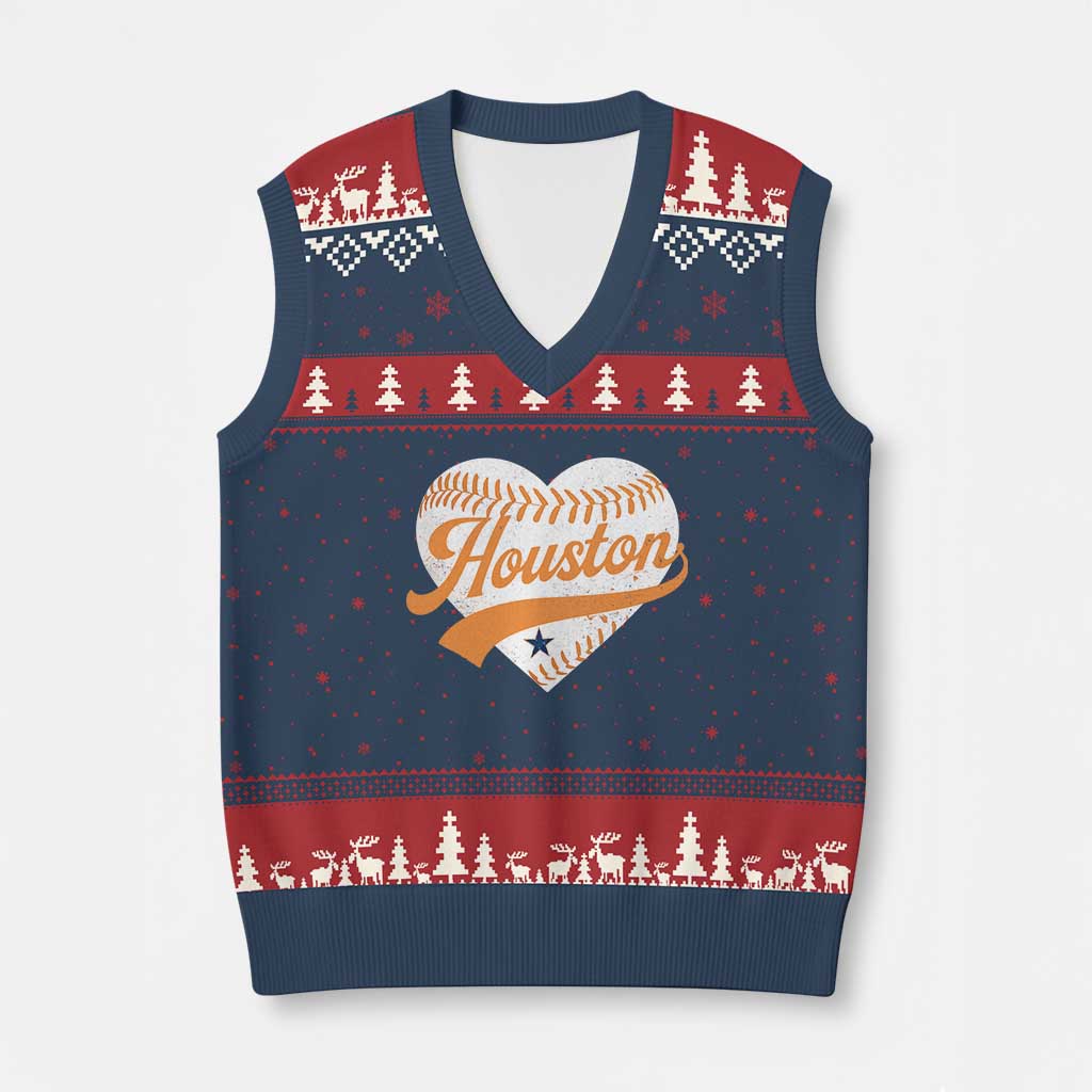 Houston Clutch City V-Neck Knit Sweater Vest Baseball Heart Varsity Script Vintage Sports Fans
