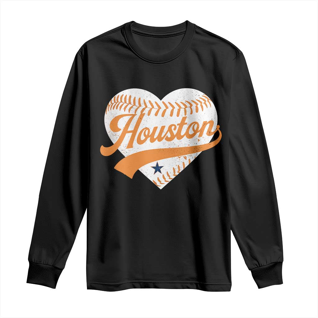 Houston Clutch City Long Sleeve Shirt Baseball Heart Varsity Script Vintage Sports Fans