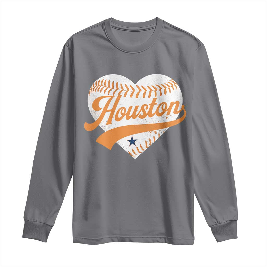 Houston Clutch City Long Sleeve Shirt Baseball Heart Varsity Script Vintage Sports Fans