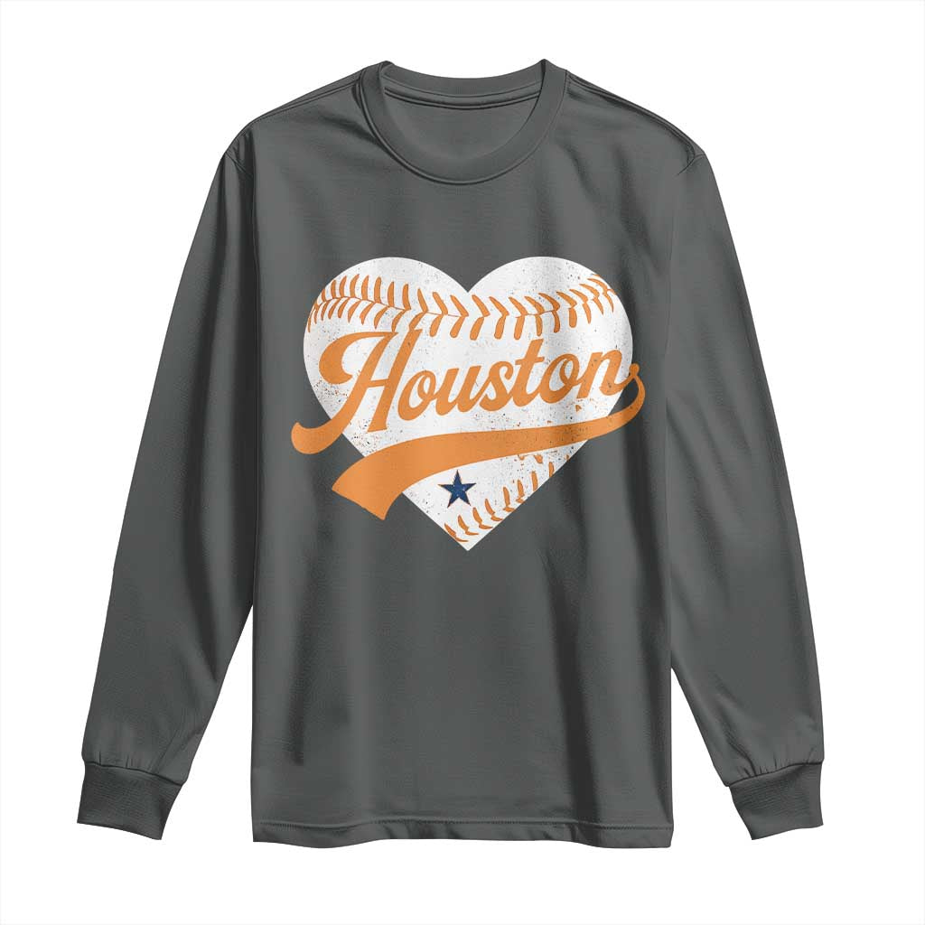 Houston Clutch City Long Sleeve Shirt Baseball Heart Varsity Script Vintage Sports Fans