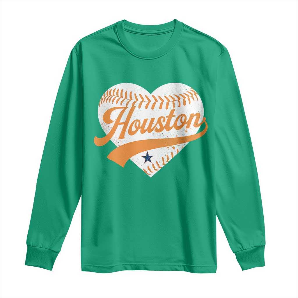 Houston Clutch City Long Sleeve Shirt Baseball Heart Varsity Script Vintage Sports Fans