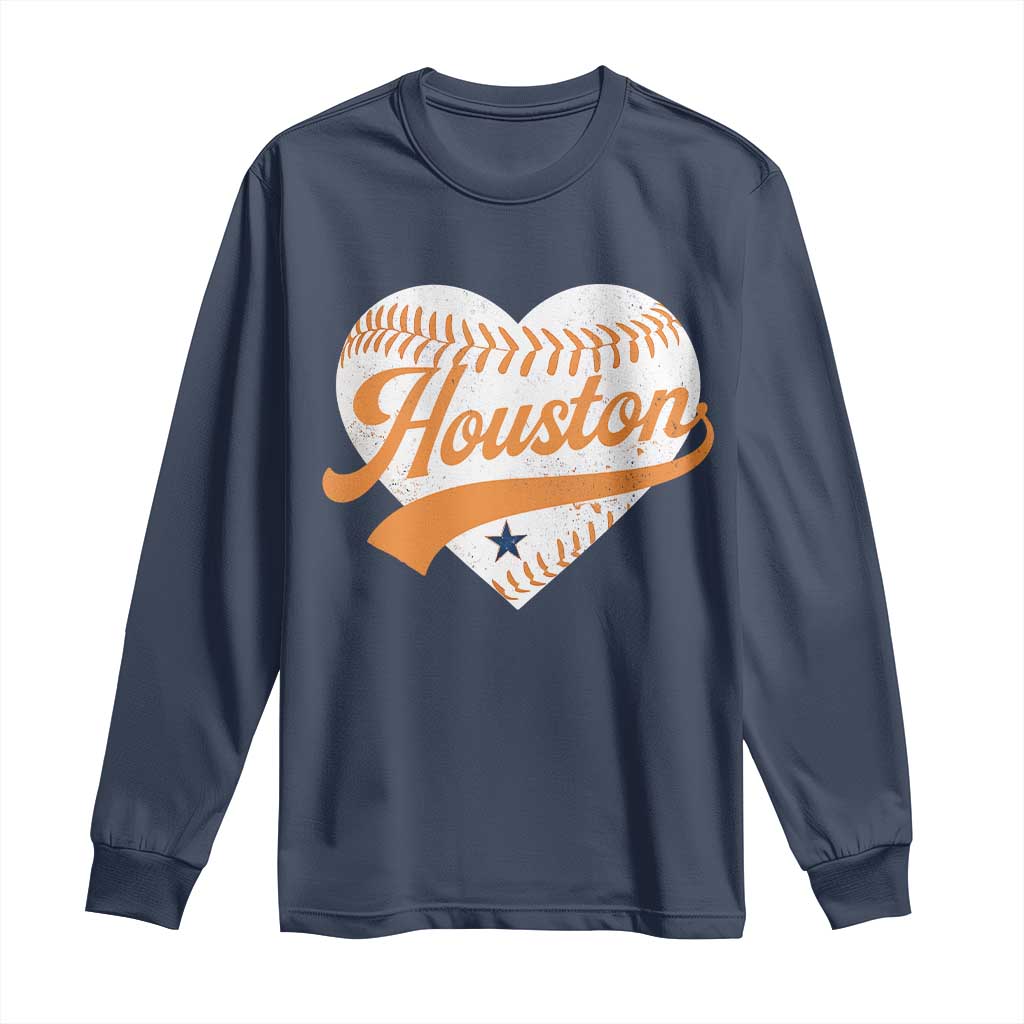 Houston Clutch City Long Sleeve Shirt Baseball Heart Varsity Script Vintage Sports Fans