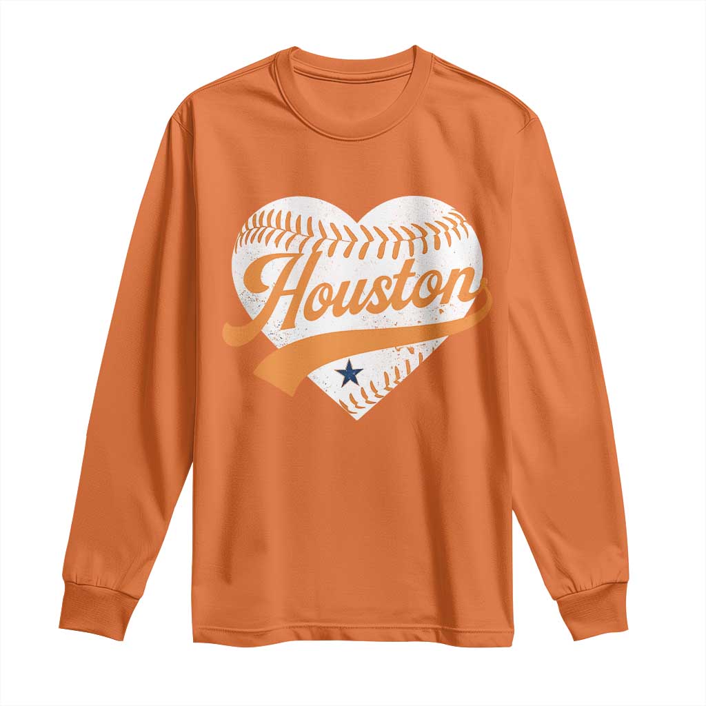 Houston Clutch City Long Sleeve Shirt Baseball Heart Varsity Script Vintage Sports Fans