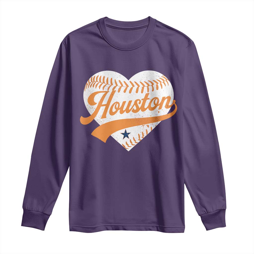 Houston Clutch City Long Sleeve Shirt Baseball Heart Varsity Script Vintage Sports Fans