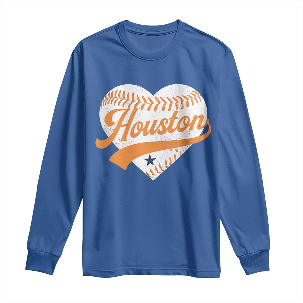 Houston Clutch City Long Sleeve Shirt Baseball Heart Varsity Script Vintage Sports Fans
