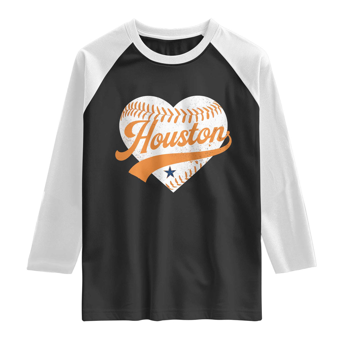 Houston Clutch City Raglan Shirt Baseball Heart Varsity Script Vintage Sports Fans
