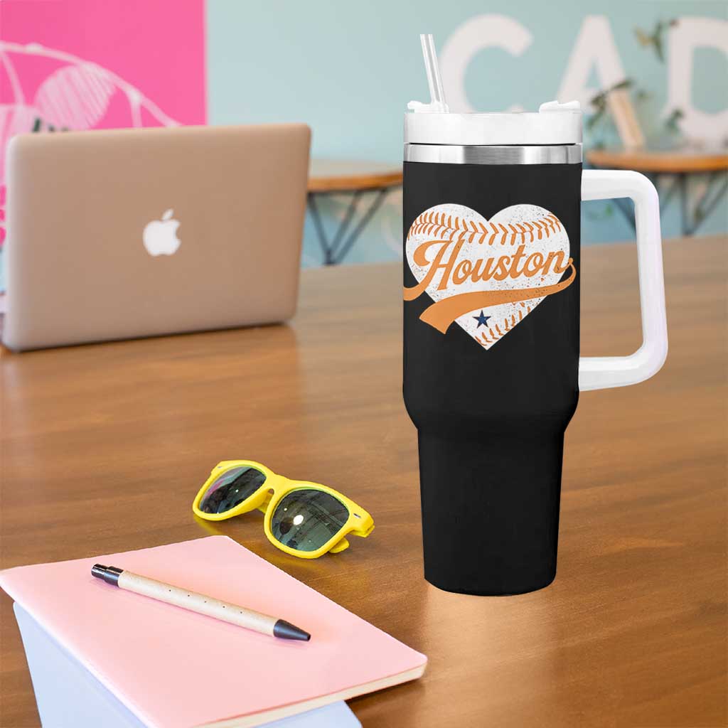 Houston Clutch City Tumbler With Handle Baseball Heart Varsity Script Vintage Sports Fans
