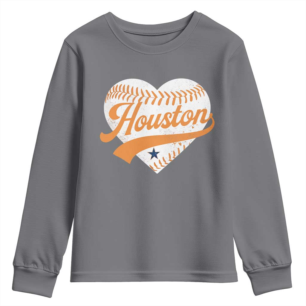 Houston Clutch City Youth Sweatshirt Baseball Heart Varsity Script Vintage Sports Fans