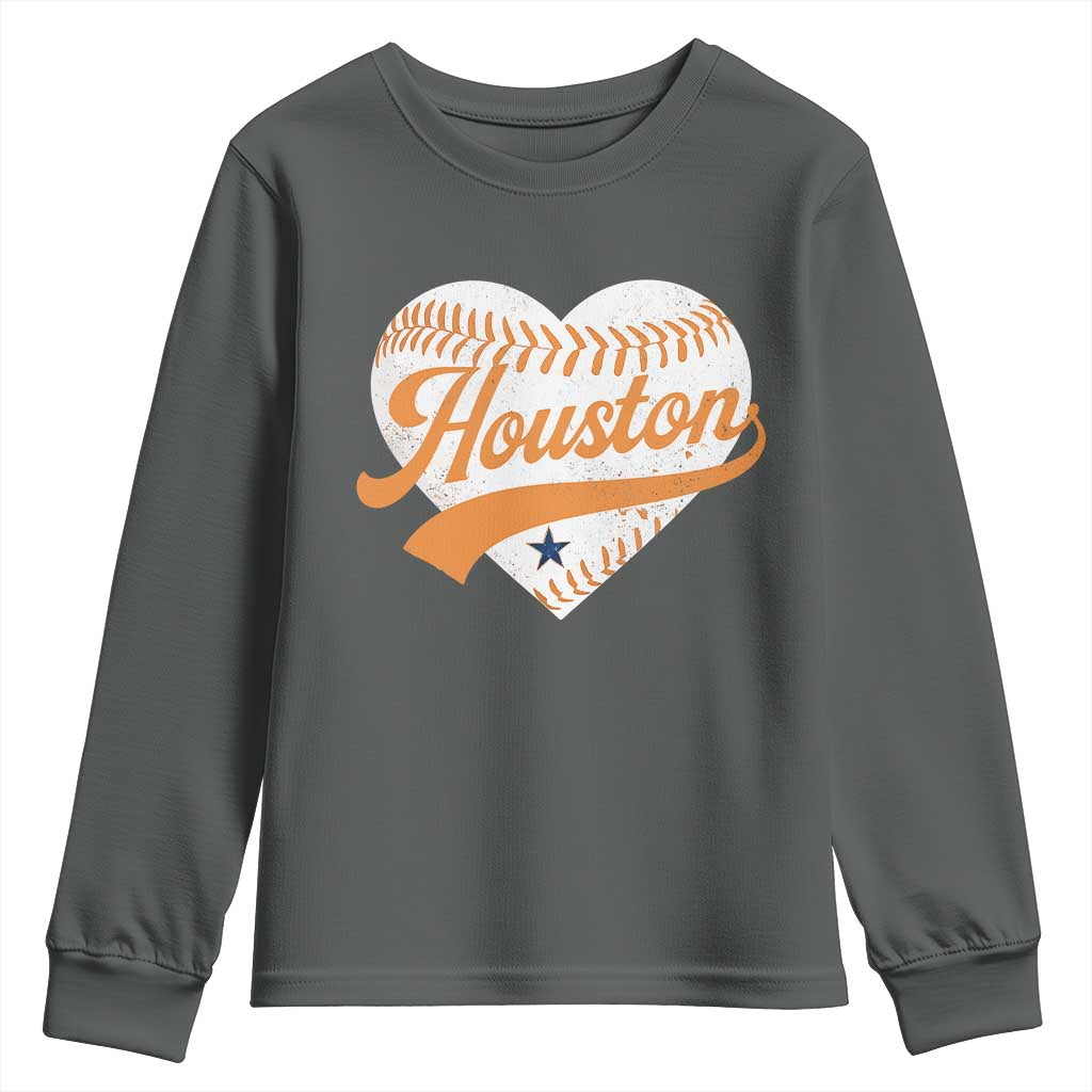 Houston Clutch City Youth Sweatshirt Baseball Heart Varsity Script Vintage Sports Fans